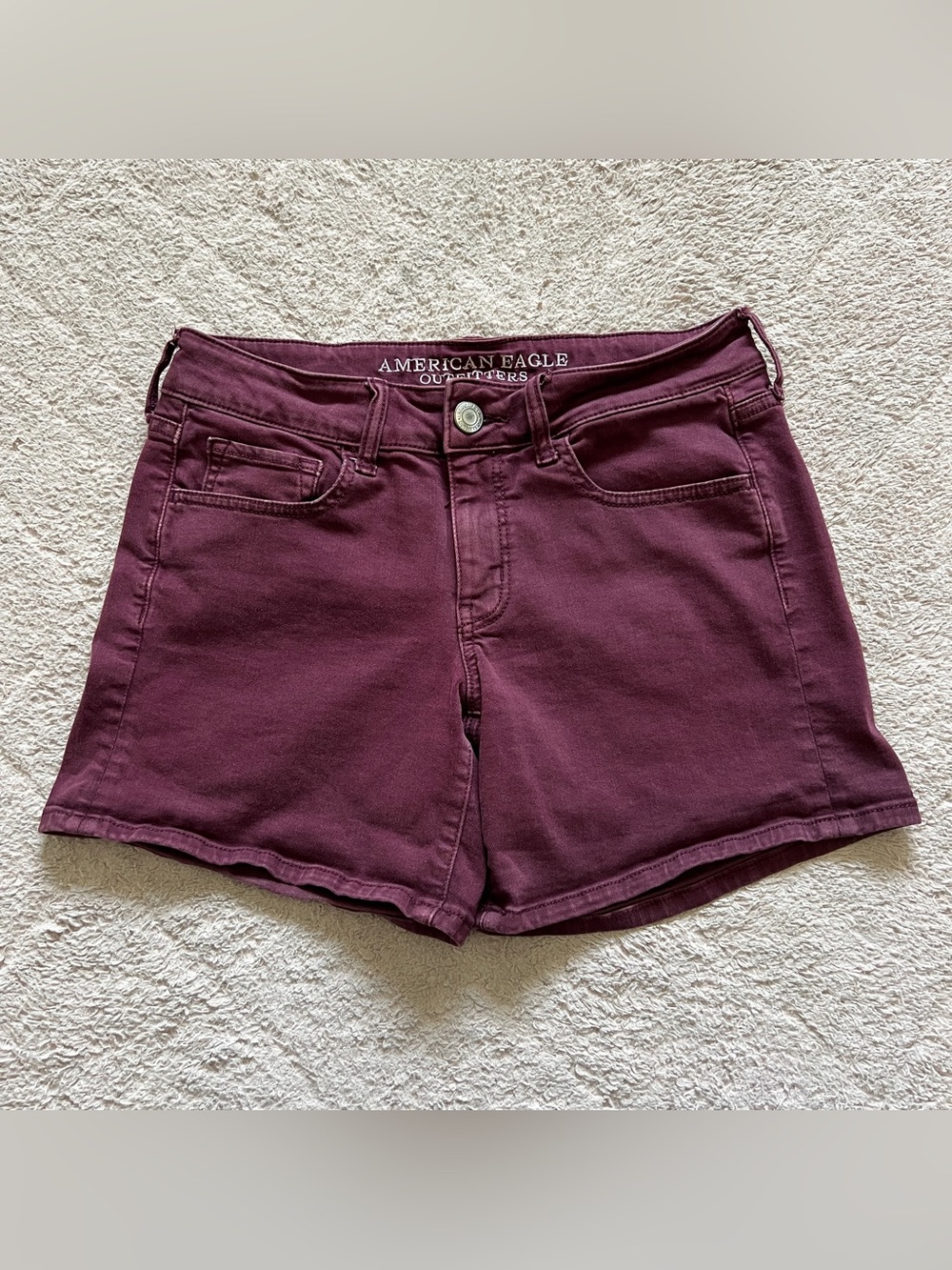 American Eagle Midi Stretchy Denim Shorts Preppy Minimalist Festival Sz 6